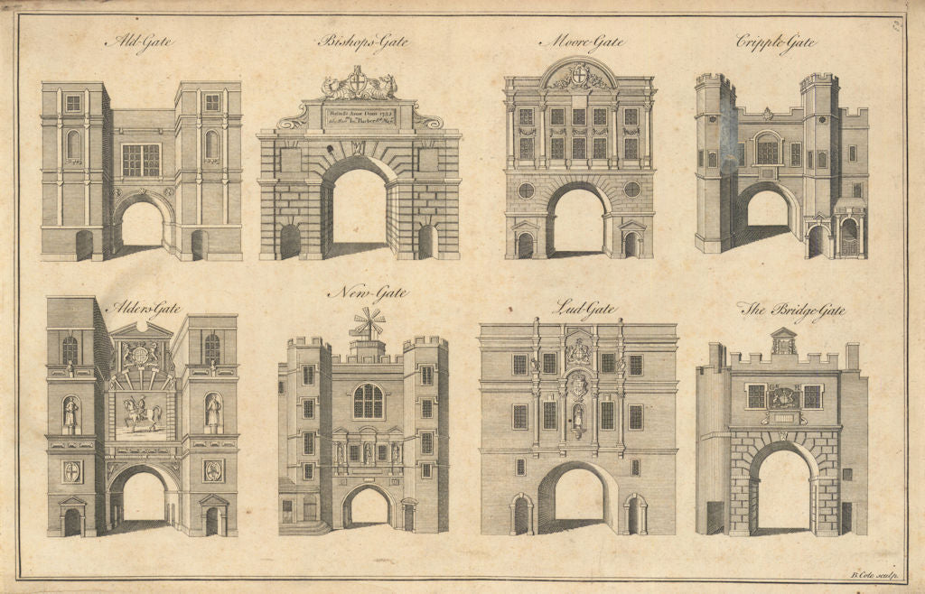 LONDON CITY GATES Aldgate Bishopsgate Moorgate Cripplegate Newgate Ludgate 1760